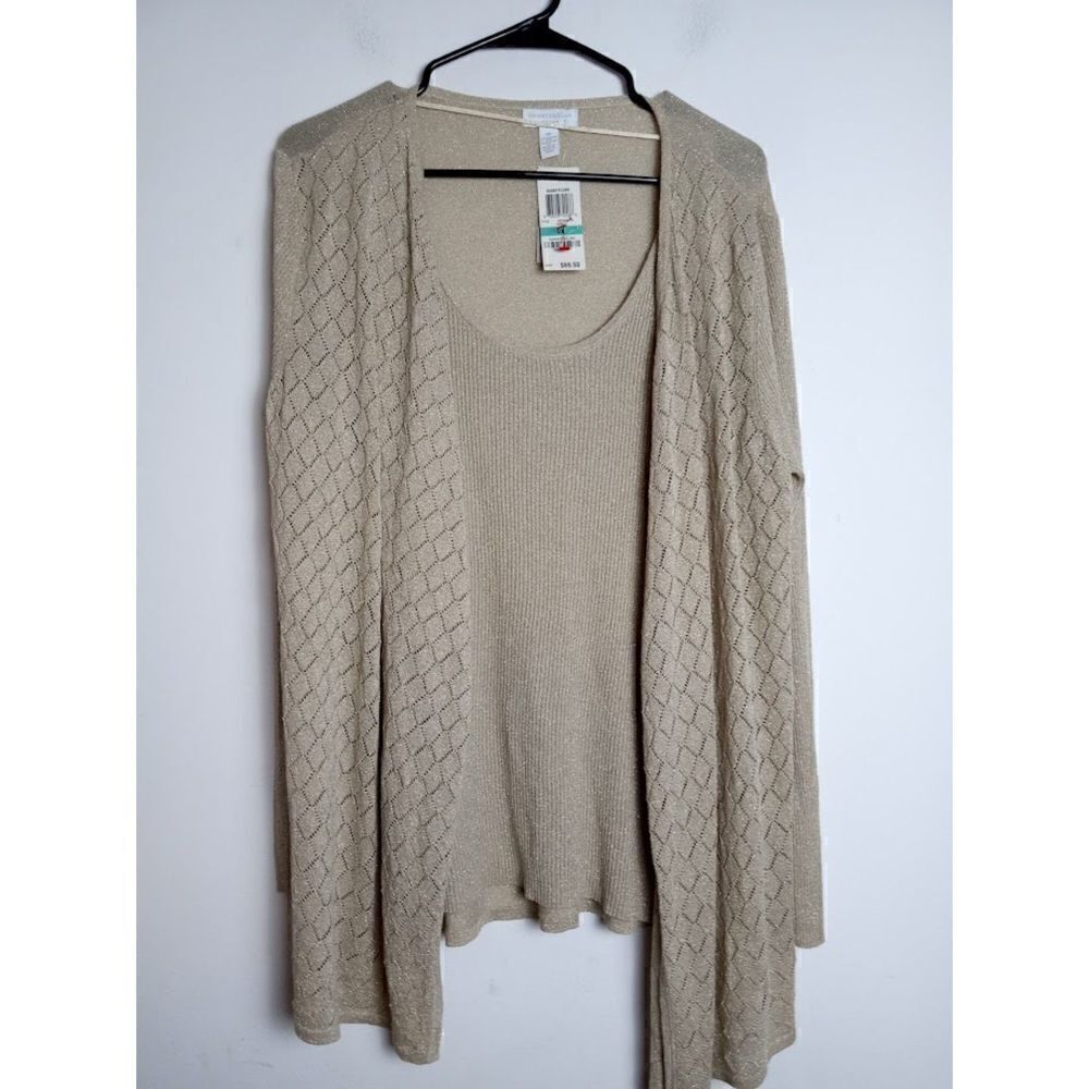 NWT Charter Club Women Brown/Gold Metallic Cami/Cardigan Sweater Combo size 0X